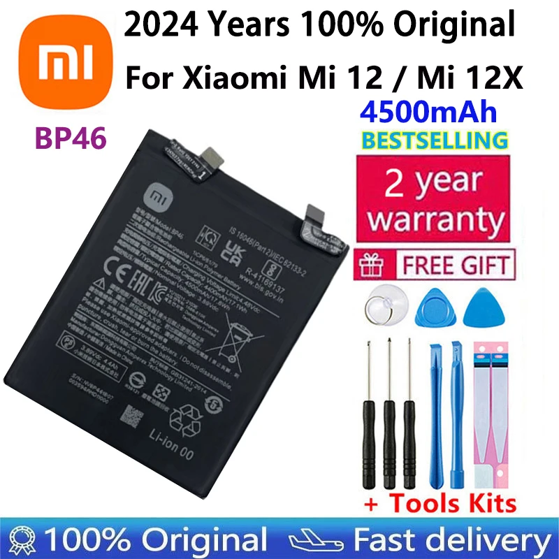 

2024 Years Original New Genuine Phone Replacement Battery BP46 For For Xiaomi Mi 12 / Mi 12X Batteries Bateria 4500mAh +Tools