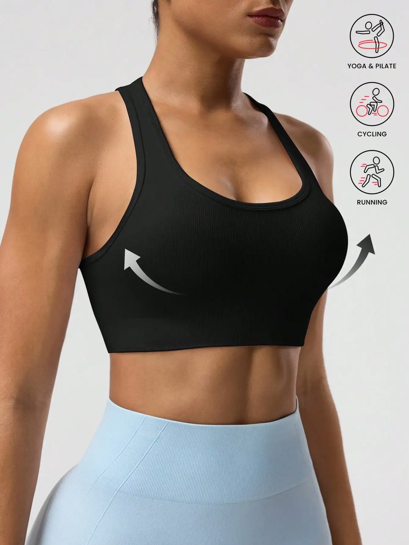 Seamless One-Piece Sports Bra with Wire-Free Support, Bust Enhancement, and Backless Design for Yoga and Outer Wear