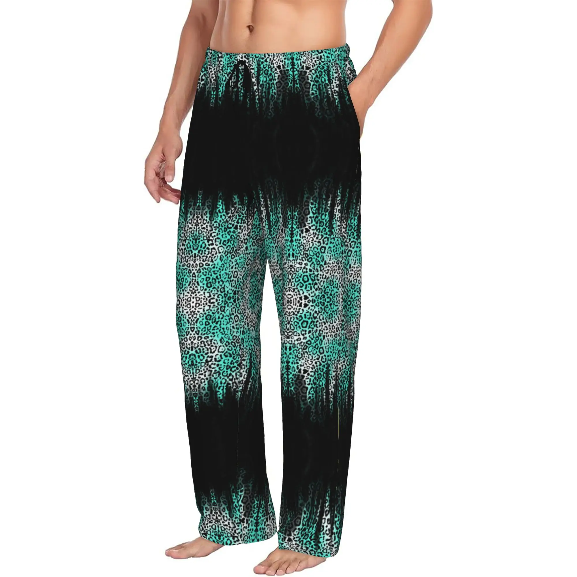 Custom Printed Men Leopard Print Colorful Pajama Pants  Sleepwear Sleep Lounge Bottoms with Pockets
