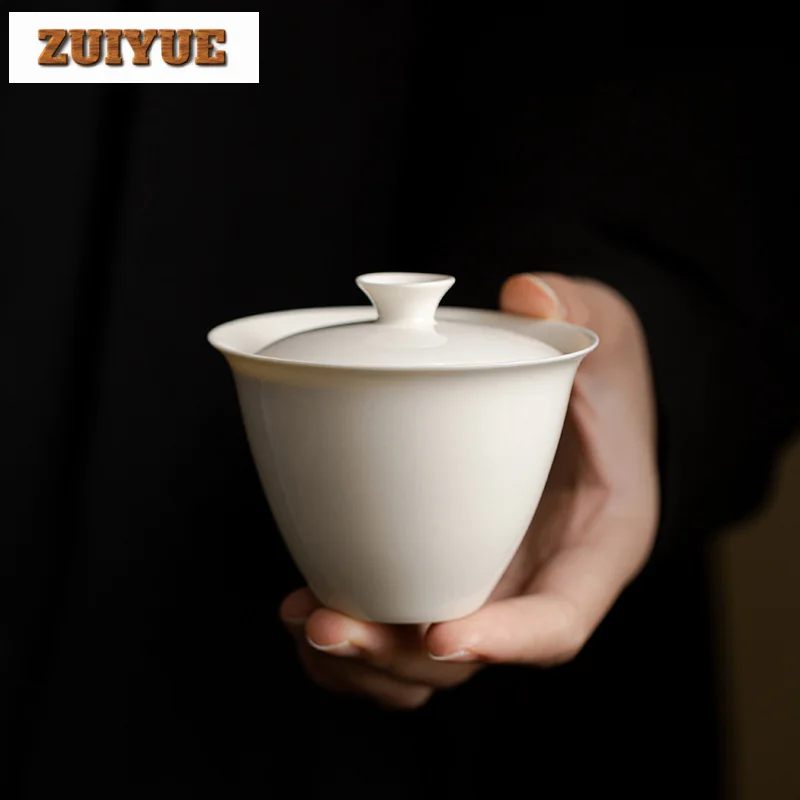 120ml Handmade Apricot White Cover Bowl Japanese Style Anti Scald Gaiwan Aesthetic Tea Tureen Tea Brewing Tea Services Crafts