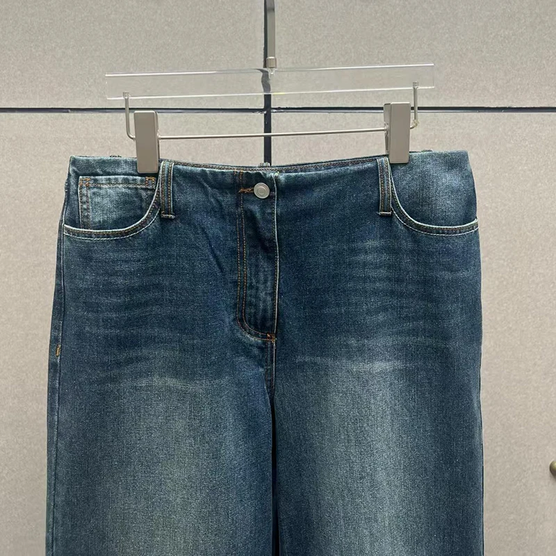 Women's Washed Distressed Jeans, Low-Rise Wide-Leg Pants, High-Quality Pure Cotton Versatile Trousers, Fall, New Arrival, 2025