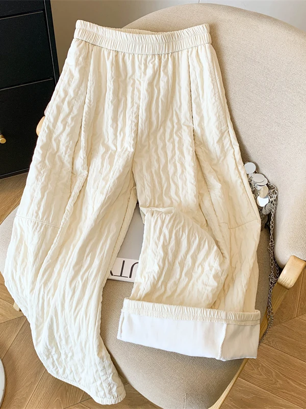 

Женские повседневные брюки из смесового хлопка с высокой талией, свободного кроя, теплые, укороченные, прямые, зимняя модная верхняя одежда