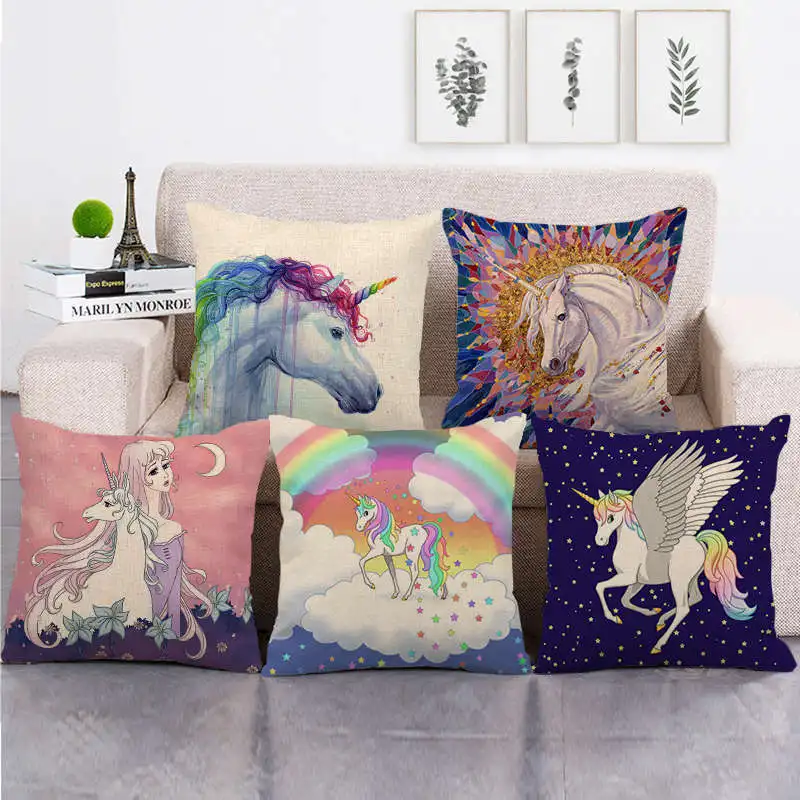 

Rainbow Unicorn Pillow Case Cute Unicorn Pillowcase for Kids Girls Room Aesthetics Decorative Cushion for Bed Sofa 40x40