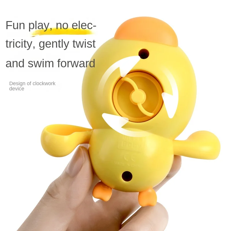 Pequeno pato amarelo para crianças, brinquedos bonitos do banho do bebê para meninos e meninas, jogando na combinação do banheiro de água, Clockwork