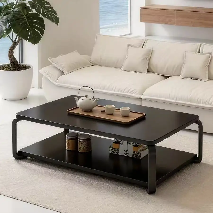 Vintage Industrial Double Tier Coffee Table Cream Rectangular Living Room Center Table