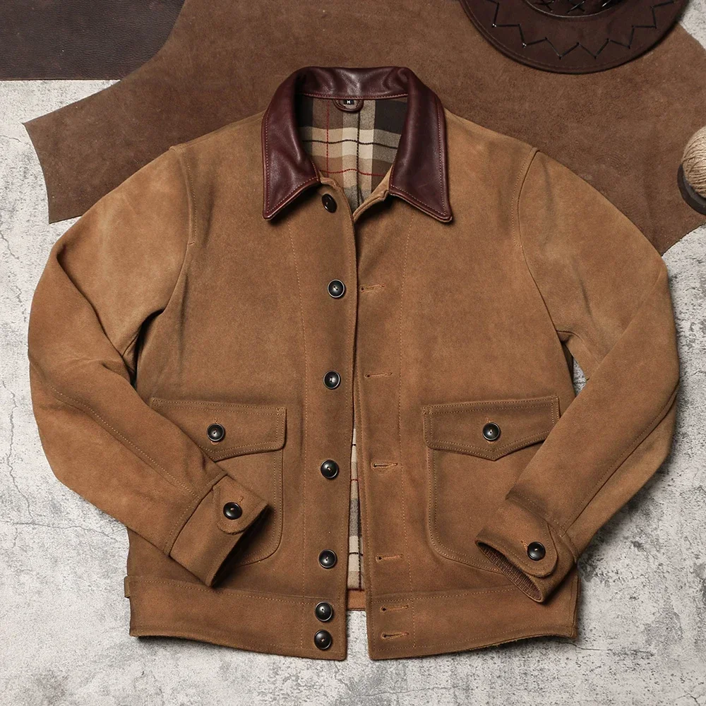 

Старая кожаная куртка в американском стиле ретро, тяжелая матовая воловья кожа с лацканами, кожаное пальто May Kaji