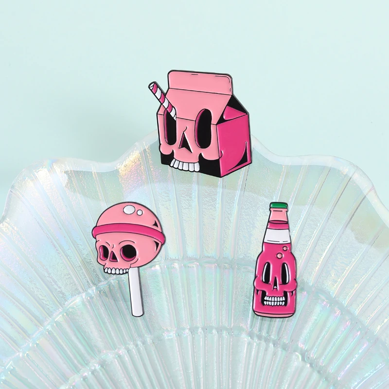 هالوين الجمجمة الحلوى مصاصة المينا دبابيس القوطي الهيكل العظمي الصودا شرب جيوس مخيف دبابيس شارة التلبيب مجوهرات هدايا للأصدقاء