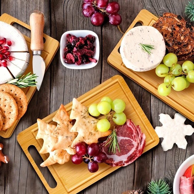 ألواح تقطيع المطبخ المصنوعة من الخيزران الفاخر - ألواح تقطيع خشبية صغيرة ومتوسطة وكبيرة، اختيار مثالي لعيد الميلاد
