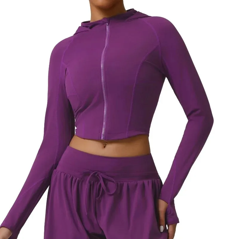 

Women's Hooded Yoga Top Stand Collar Breathable Slim Fit Sports Bra Nude Color Running Fitness Top Training Casual Workout Wear