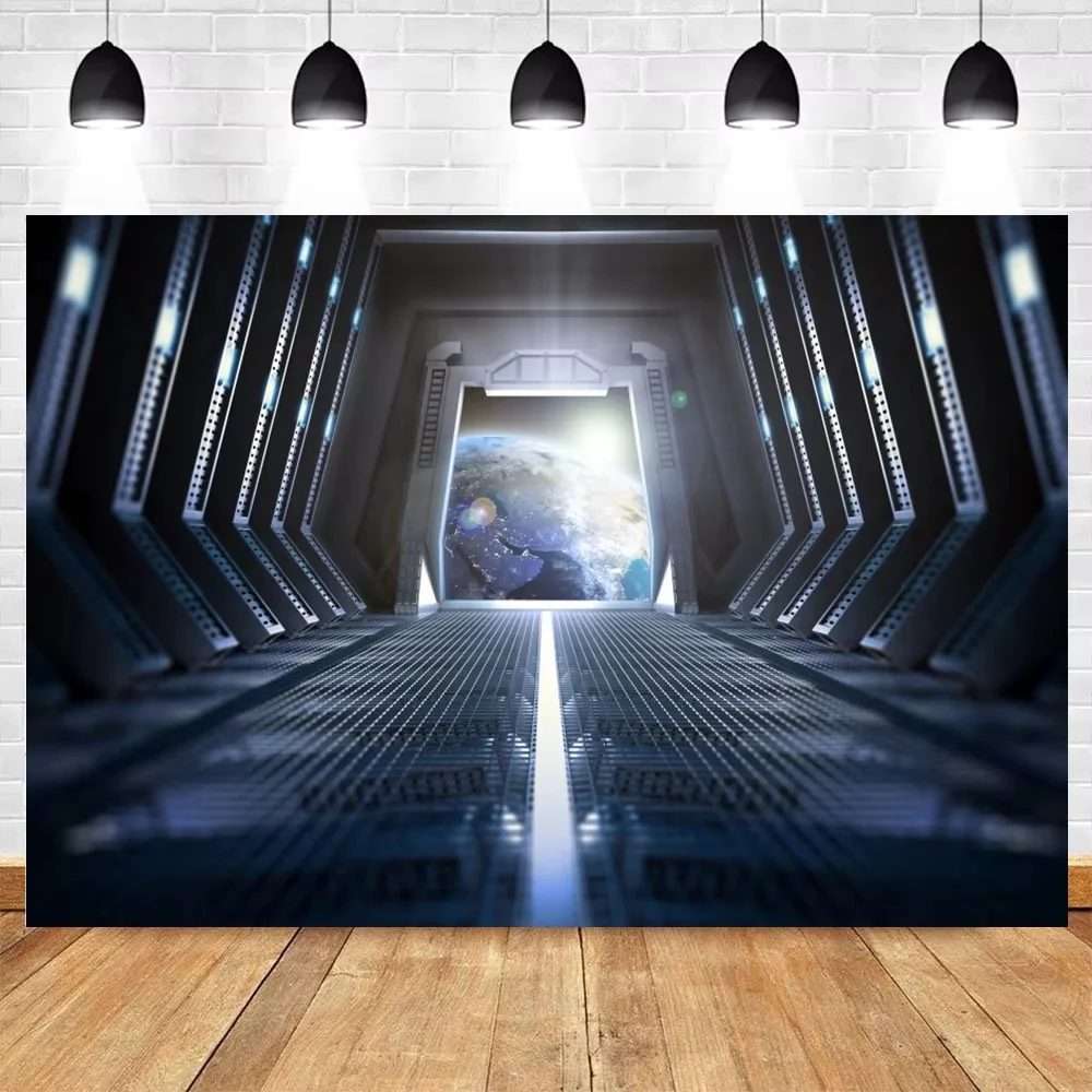 محطة الفضاء سفينة الفضاء الداخلية صورة خلفية الخيال العلمي المركبة الفضائية الممر غرفة التحكم التصوير خلفية لاستوديو الحفلات
