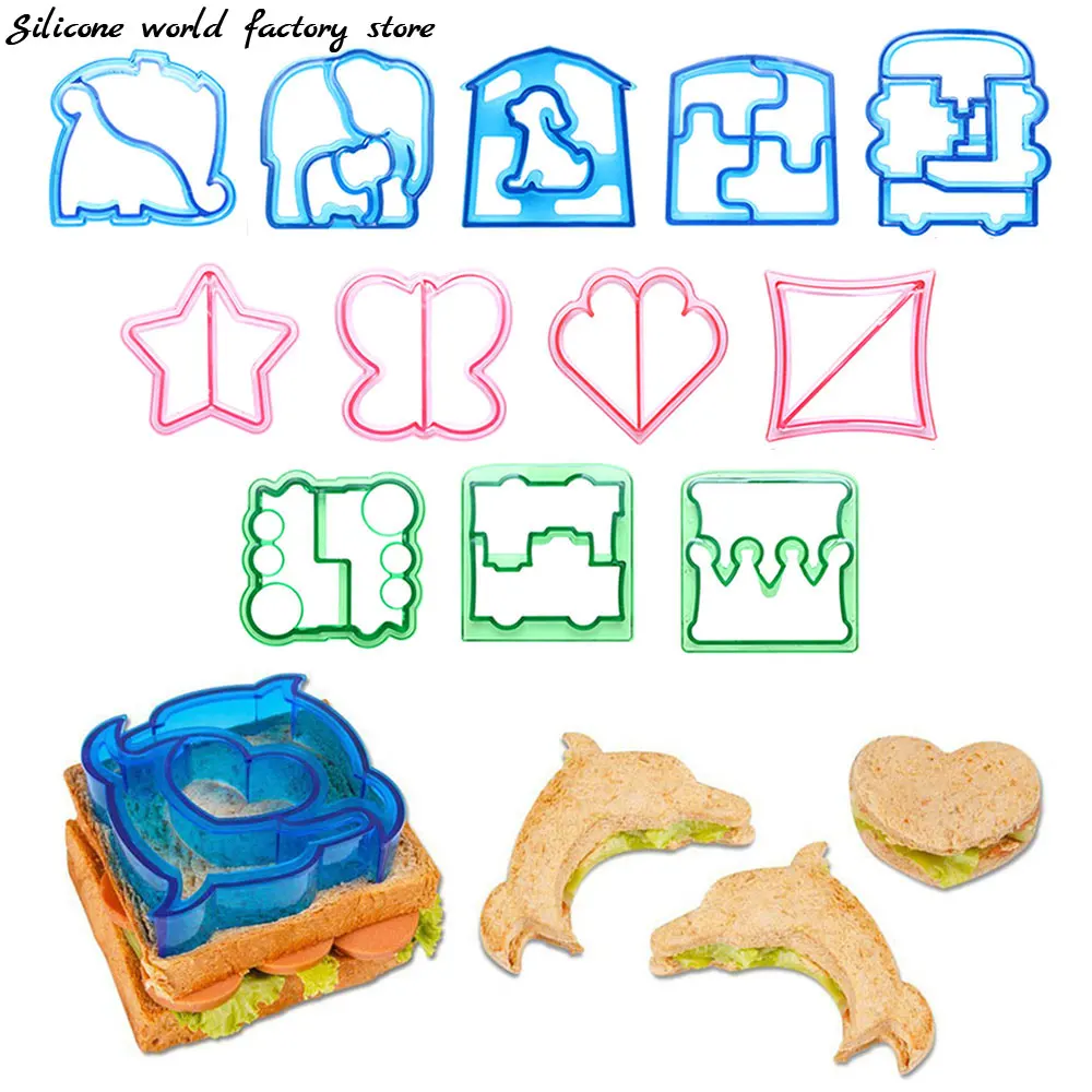 

Silicone World DIY Kids Sandwich Cutter Bread Mold Cookie Cute Animal Dinosaur Star Heart Shape Cutters Mold Baking Bento Mold