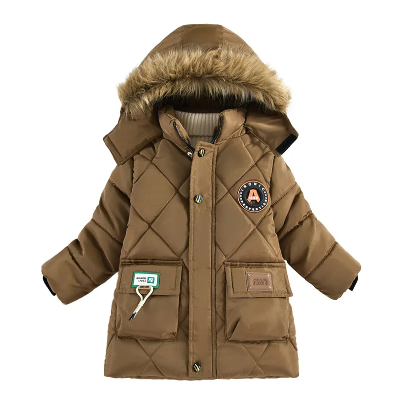 Boys Fleece Line Jackets -30℃ Winter Kids Thick Velvet Warm Coats Children Plush Fur Collar Hooded Outerwear Heavy Parka