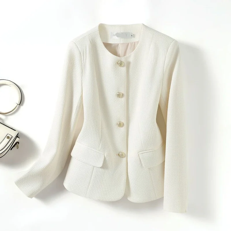 Petit blazer à col rond pour femme, veste parfumée, chic, élégant, court, coréen, printemps, automne, décontracté, automne, nouveau, 2024