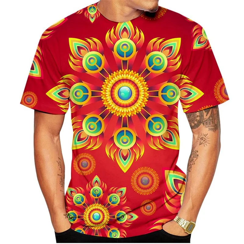 Men\'s T-shirt 3d Colorful Flower Printing Short Sleeve Women T Shirts Oversized Tops Round Neck Tee Streetwear Summer Clothing