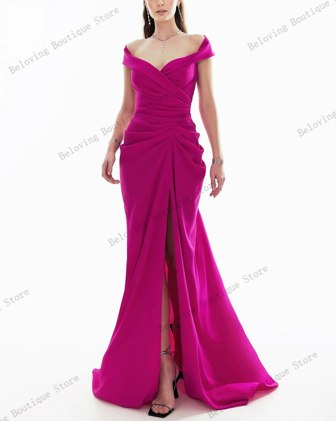 Vestidos de noche con abertura roja rosa para mujer, Vestido de satén de sirena de lujo, vestido de graduación árabe modesto, vestido de compromiso de cumpleaños, vestidos de fiesta personalizados