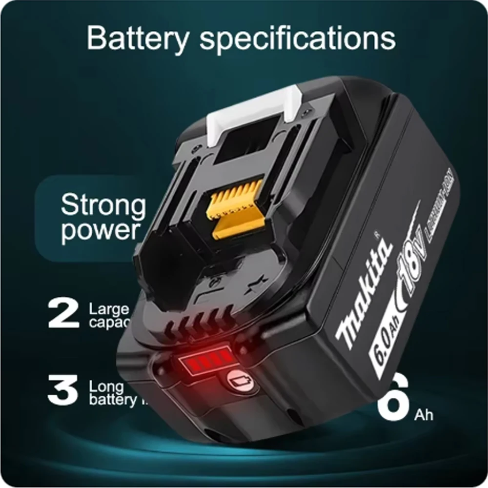 

Genuine Makita 18V 6Ah Li-ion Battery BL1860B Compatible with Makita 18V Tools DTW700 DGA404 DDF487 DTD173 Original Box Included
