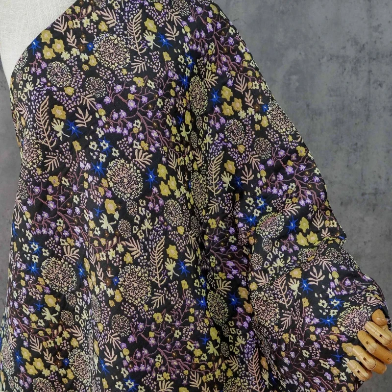 Black Background Relief Jungle Plant Flower Color Woven Jacquard Fabric Retro Dress Dress Vest Bag Curtain Decorative Fabric view 6