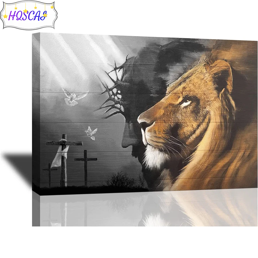 

religion, cross, lion full Diamond Embroidery Cross Stitch Diamond Painting Kits Mosaic Sale Rhinestones Art Handwork Gift