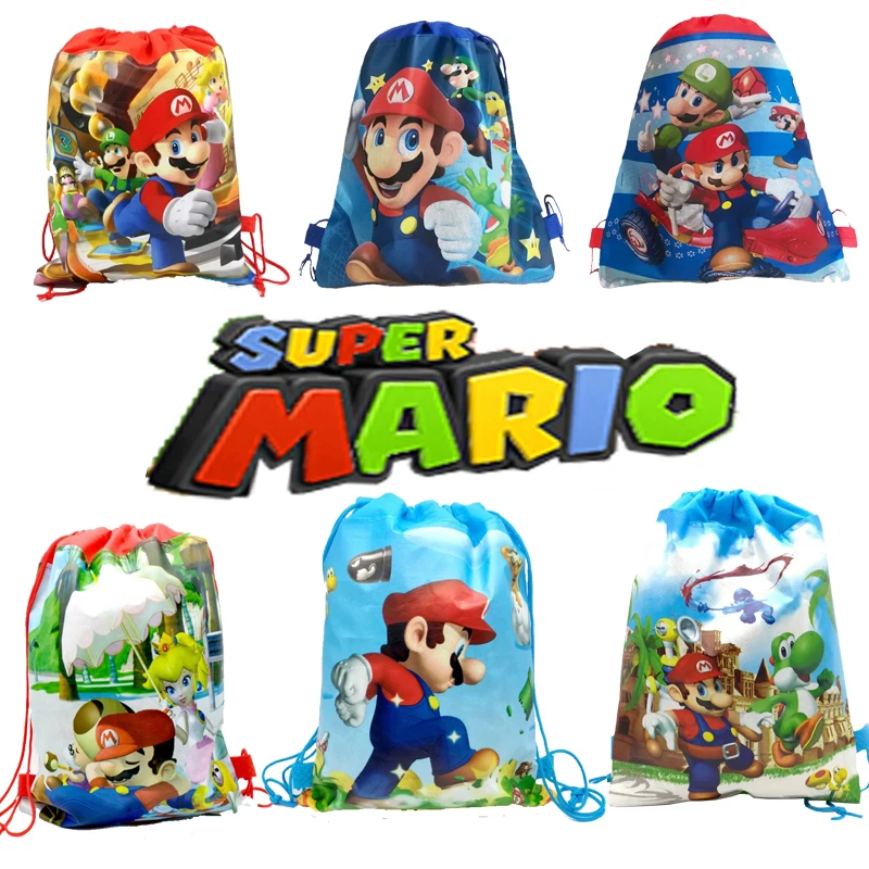 Children's Backpack Drawstring Bag Super Mario Anime Non-woven Double-sided Bundle Pocket Birthday Party Gift