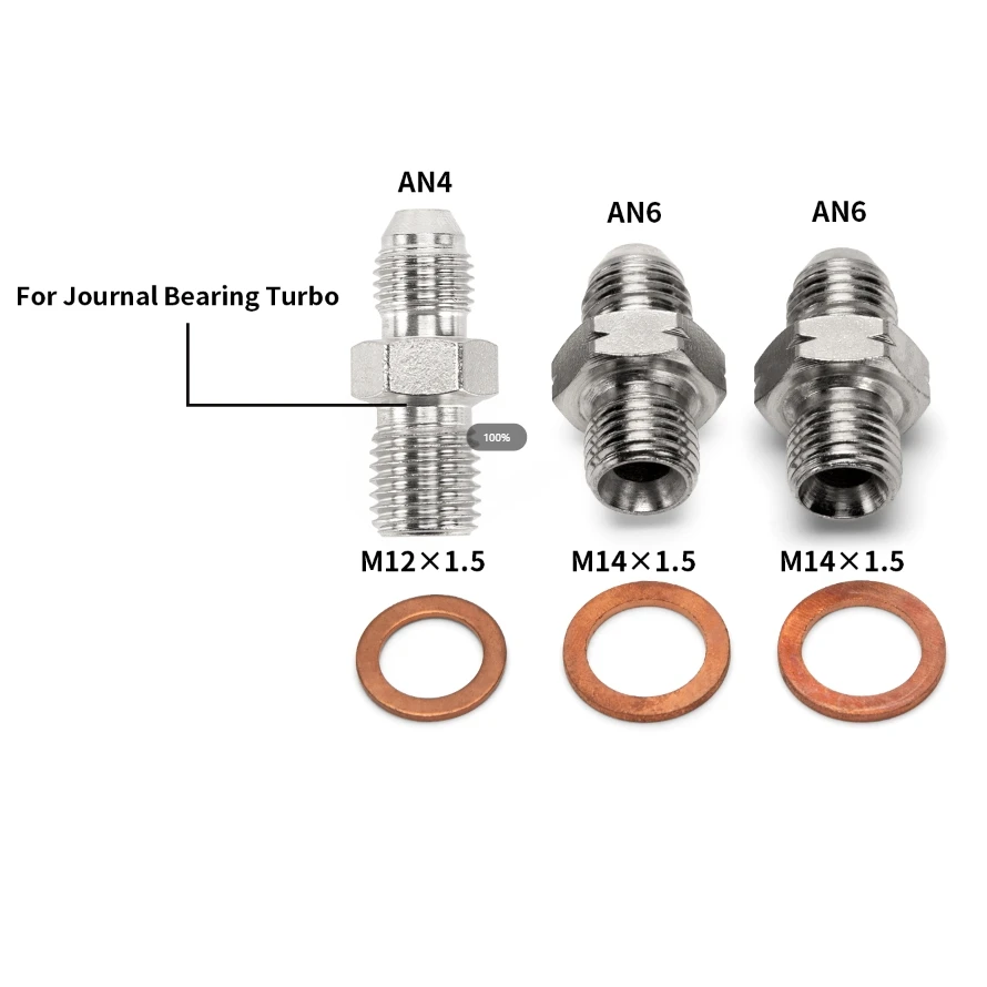 

Turbo Oil&Water Feed M12×1.5/AN4 Kit Journal Bearing M12x1.5 AN4 Oil Feed/M14x1.5 AN6 Screw Kit