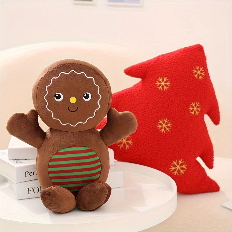 Adorable Ginger Bread Plush Toy Stuffed Caramel Chocolate Gingerbread Man Cushion Christmas Tree House Bow Ring Decor Xmas Deer