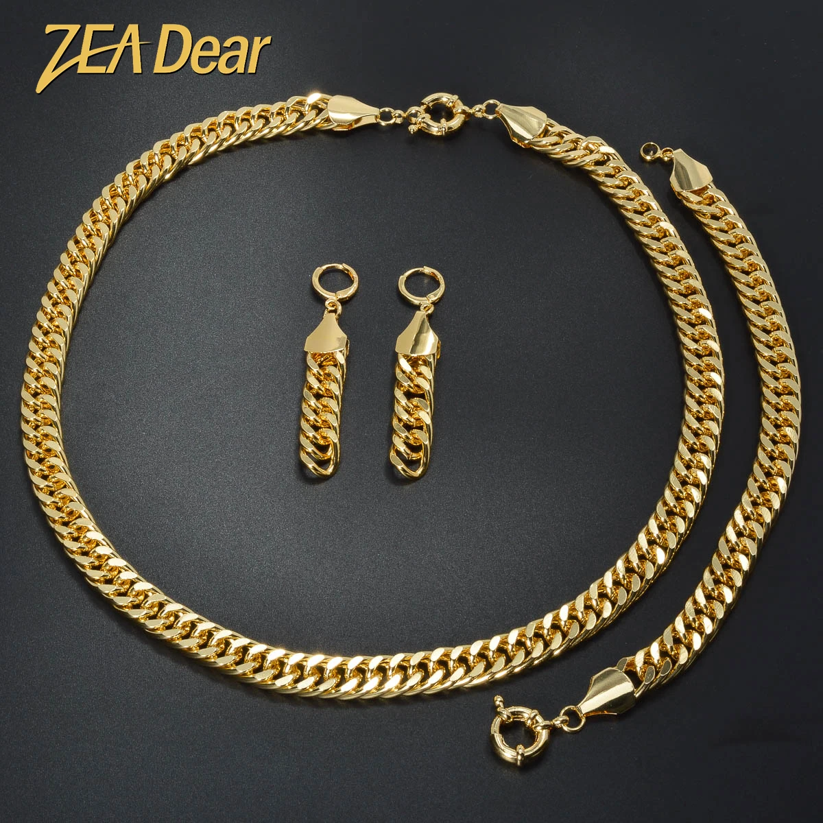 

ZEADear Dubai 14k Gold Metal Plated Jewelry Set Simple Necklace Men Chains Braid Design Bracelets Women Earrings Bridal Luxury