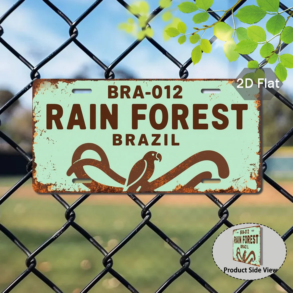 2D Plate Featuring aVintage Brazilian Rainforest Design-Automotive Additions with aBrazilian Theme,Showcasing Portuguese Letters