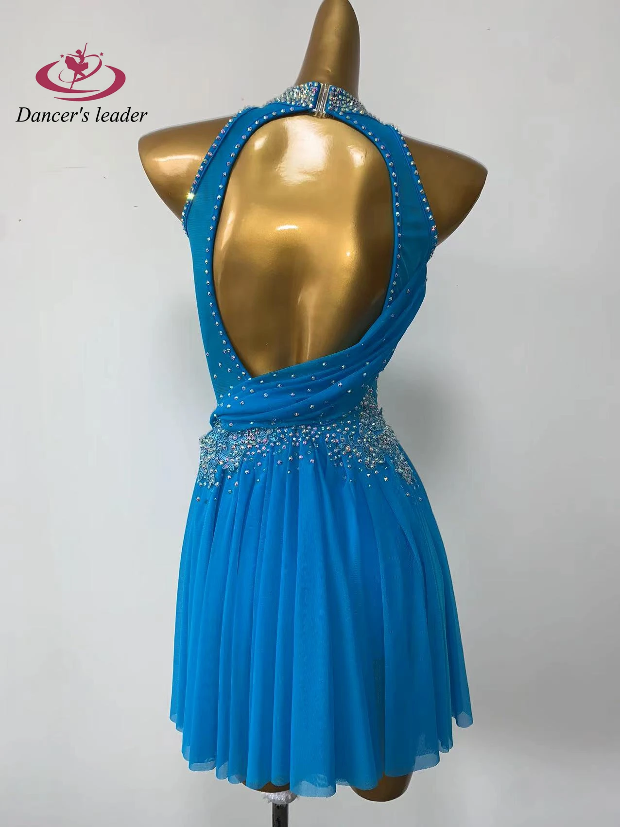 ラテンダンス競技会女性のハイエンドカスタマイズされた痩身メッシュドレスウォーターダイヤモンドパフォーマンスドレスブラックプールドレス