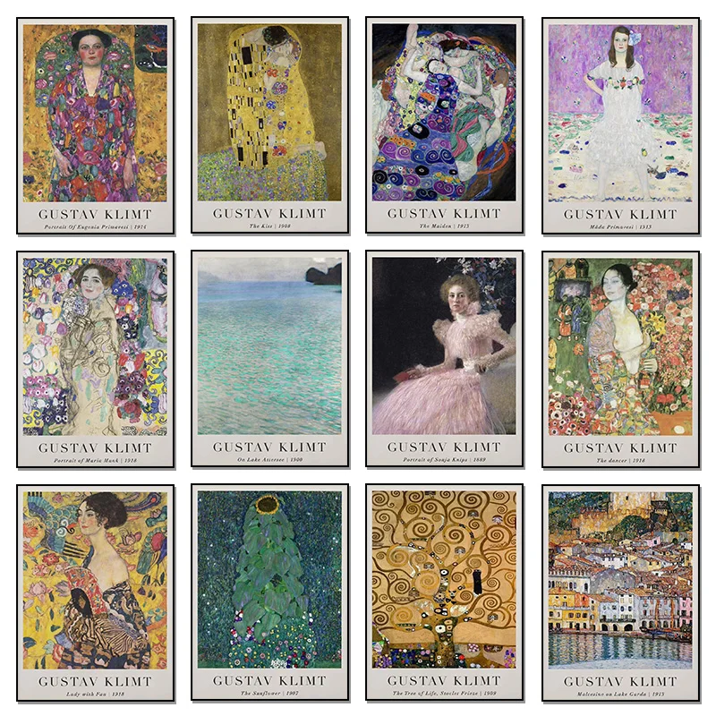 Portrait Three Ages of Woman Sunflower The Kiss Painting Gustav Klimt Poster Wall Art Pictures Canvas Painting Room Home Deco
