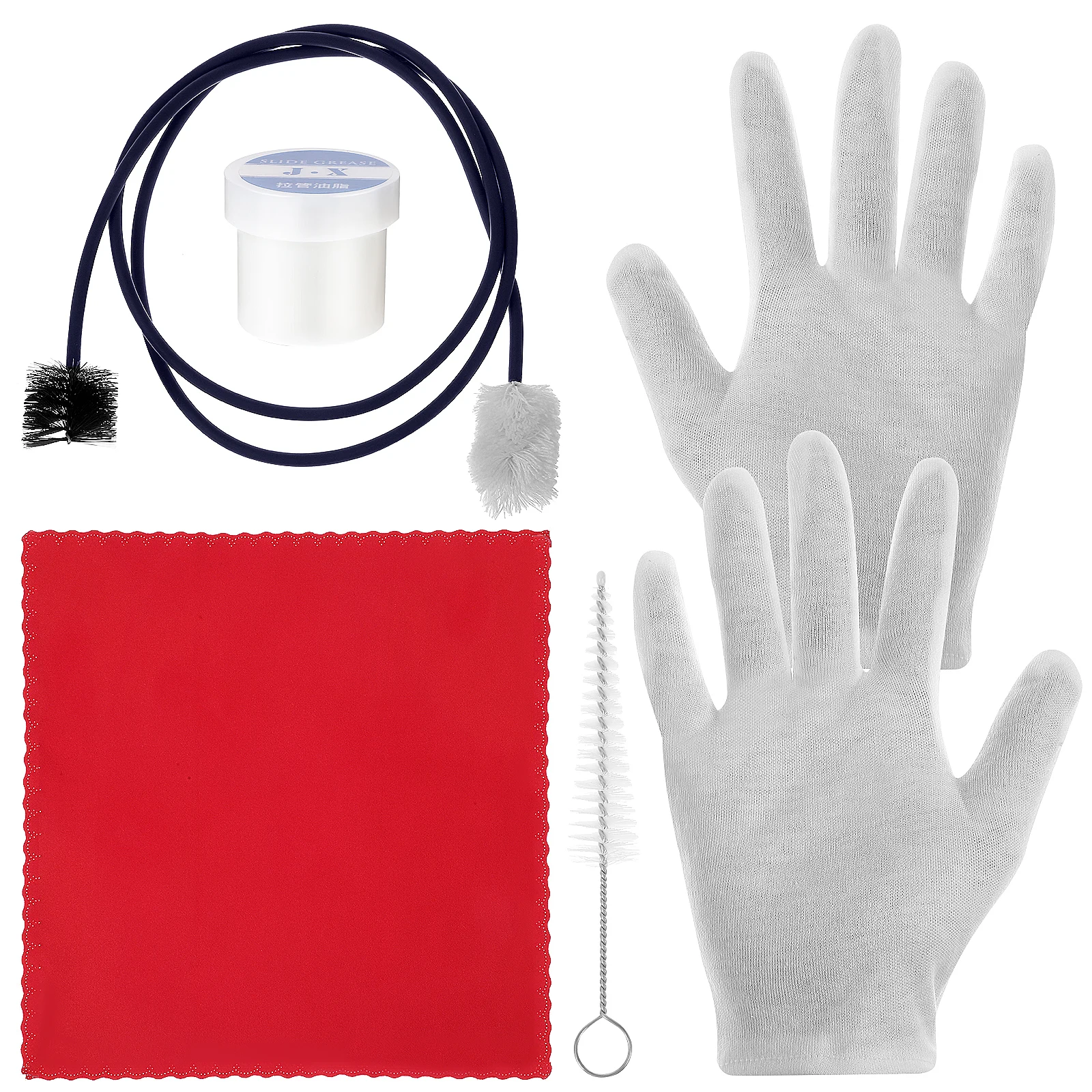 

5 Pieces Trumpet Cleaning Kit Care Set Mouthpiece Bore Brush Slide Cream Cloth Gloves Brass Instruments Beginner Professional