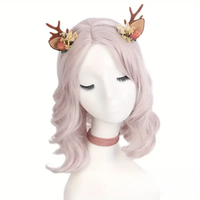 14 Inch Light Pink Coily Wig in Anime Style for Women, Glueless Rose Mesh Hat for Cosplay and Halloween Costume Party  J47801S