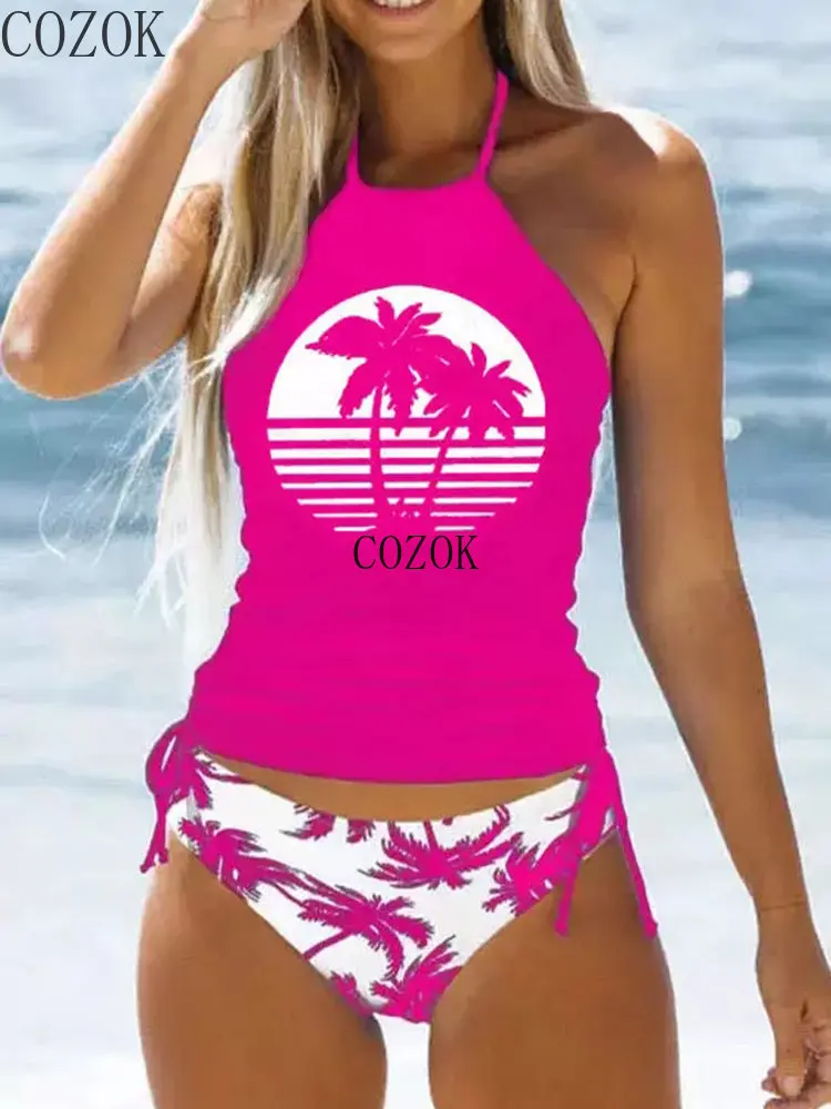 Traje de baño de coco con cordón lateral para mujer, conjunto de Tankini con cuello Halter, ropa de playa de verano, bañador bonito, novedad de 2023