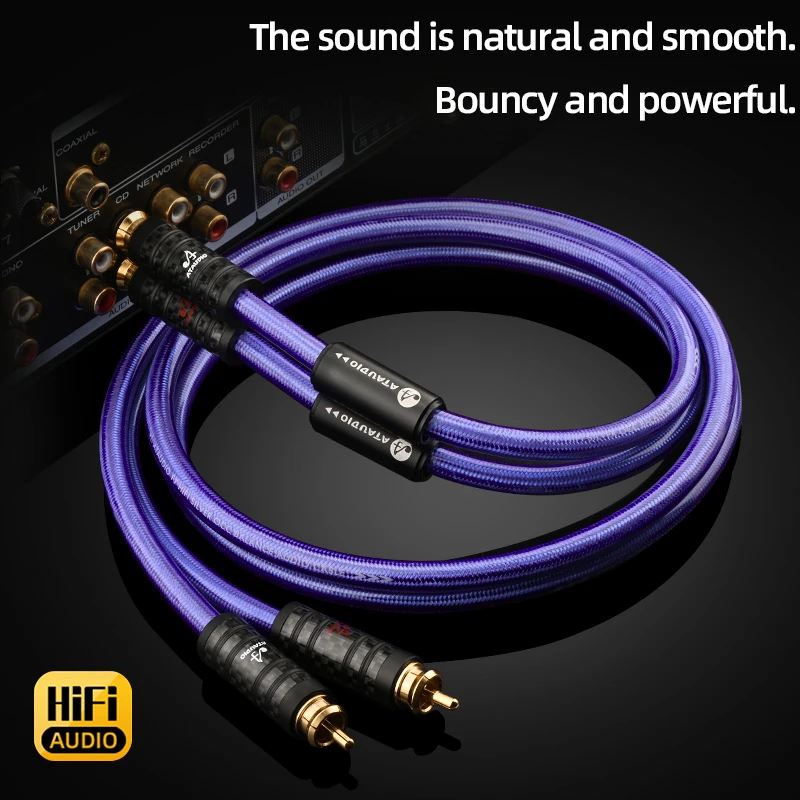 ATAUDIO HiFi OCC Sterling Silver Plated 2RCA Male to Male Audio Cable High Fidelity RCA Signal Wire for Amplifier CD Player
