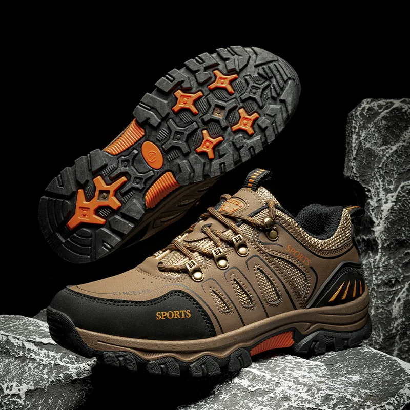 Shoes for Men 2024 New Men Sneakers Leather Waterproof Mountaineering Camping Hiking Shoes Thick Sole Comfortable Running Shoes