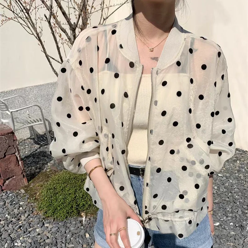 M-4XL Summer Jackets Women Thin Sunscreen Chic Sheer Loose Leisure Sporty Street Outerwear Ins Fashion Young Simple Dot Designed