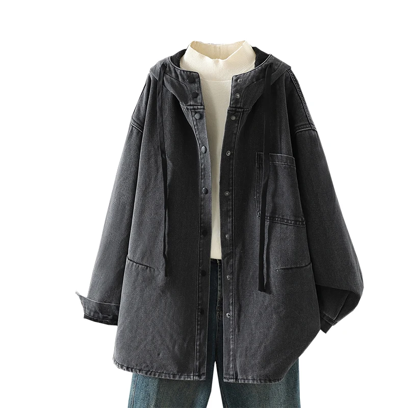 حجم كبير التخسيس Thiened Fce المرأة الدنيم irt Jaet نوعية جيدة طويلة Sve زر واحد ملابس خارجية غير رسمية