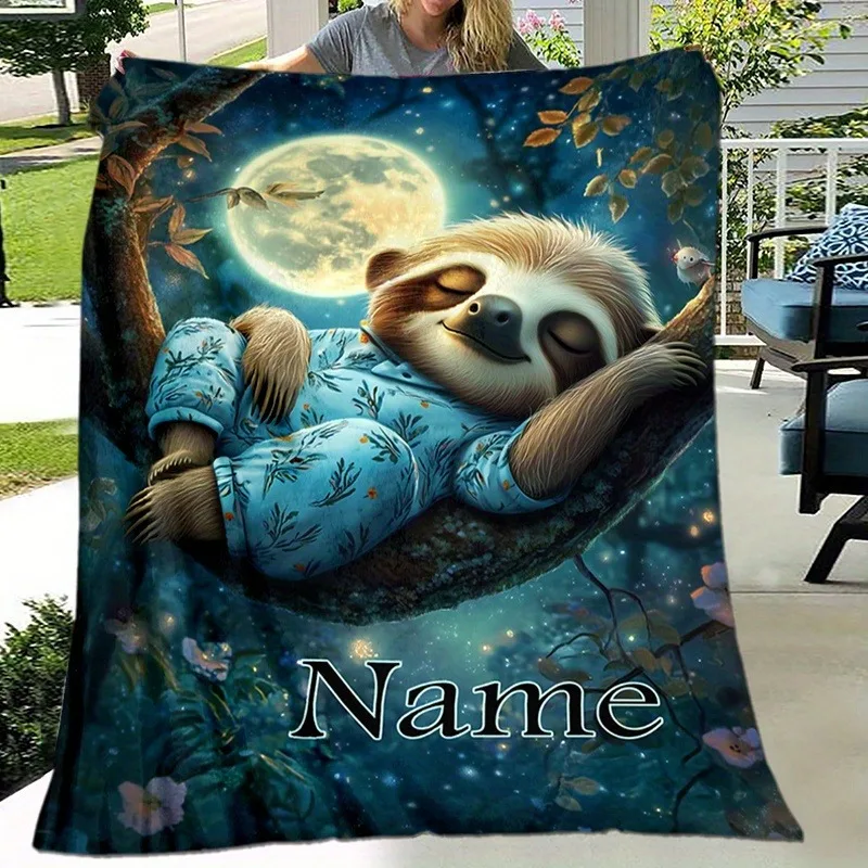 

Personalized Sloth Custom Name Blanket Soft Warm Cozy for All Seasons Gift for Family & Loved Ones Naps Camping Travel Blankets