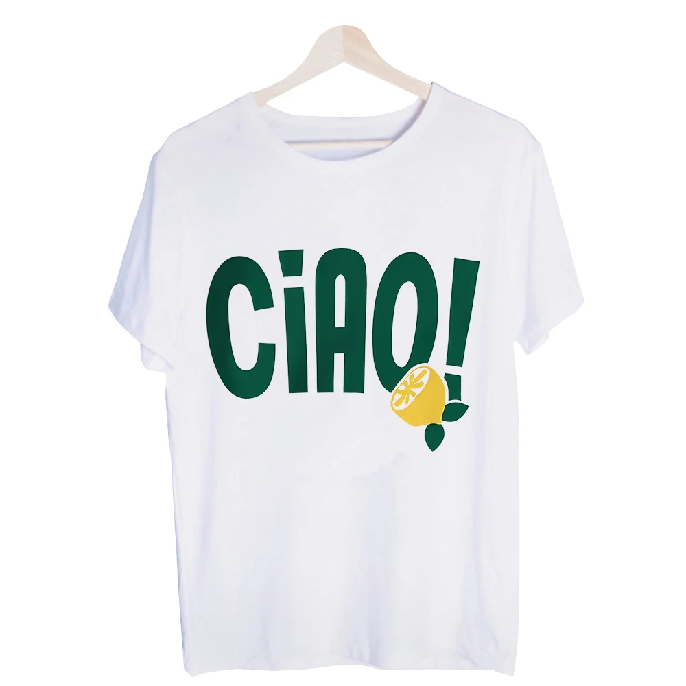 Men's Ciao Typography & Lemon Graphic Tee, Short Sleeve Crew Neck T-Shirt for Casual Summer Outfits