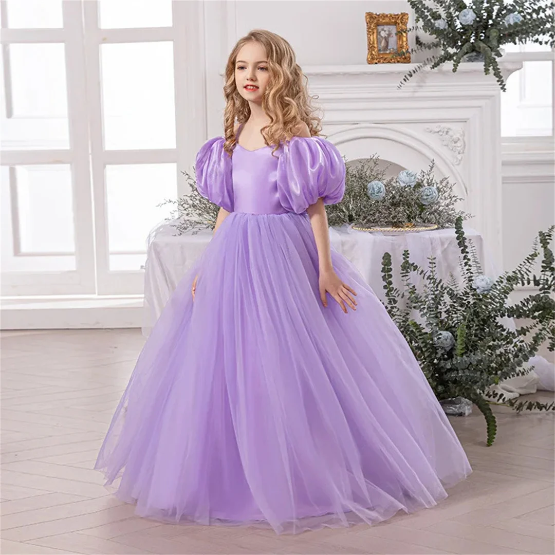 Vestidos de fiesta de comunión para niñas, vestido de princesa de tul morado, vestido festivo para niña, baile de graduación, vestido de actuación de Piano, Bridesma