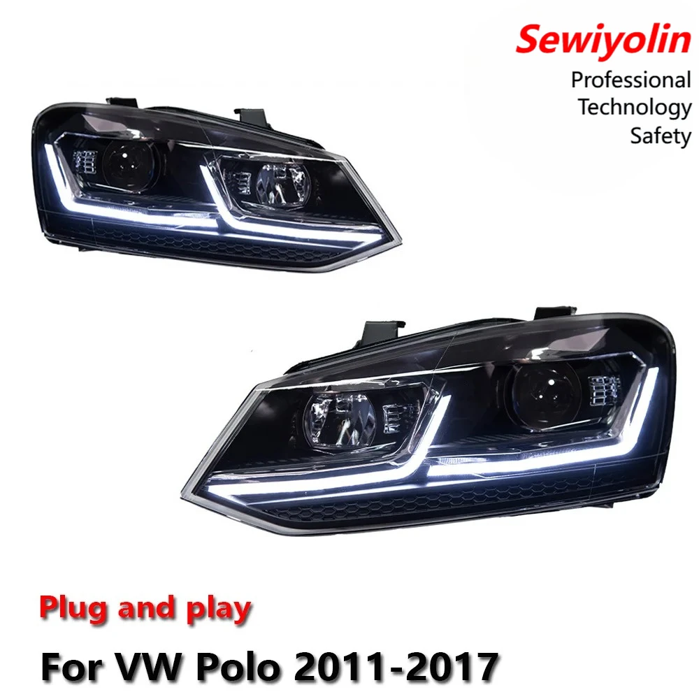 

Светодиодные аксессуары для модернизации фар для VW Polo, светодиодные фары-проекторы 2011-2017, дневные ходовые огни, стоп-сигналы, указатели поворота, подключение и работа (Plug and Play)