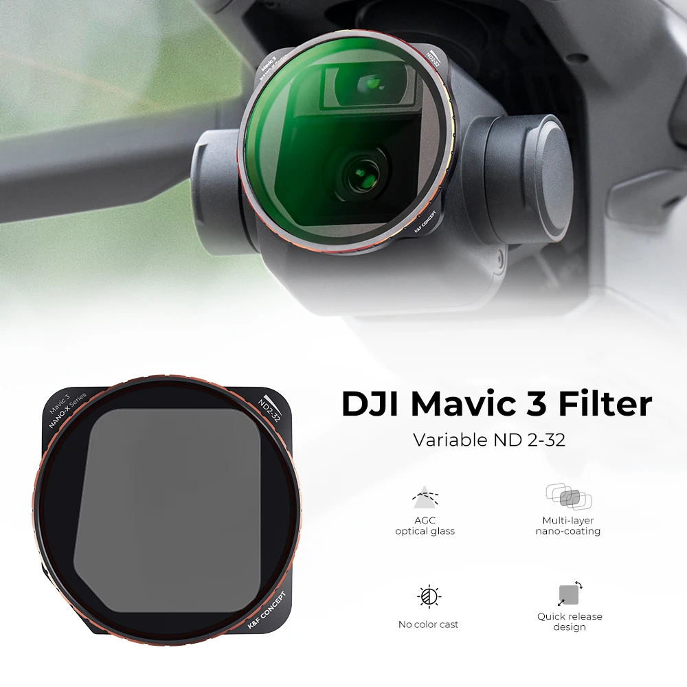 K & F Konsep Variabel ND2-ND32 (1-5 Berhenti) ND Filter untuk DJI Mavic 3 Tahan Air Gores dengan 28 Lapisan Multi-lapisan