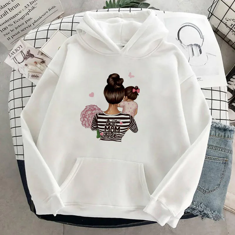 Harajuku Winter Casual Mother daughter Printed Korean Pullovers Hoodies Women Loose hipster Tops Pocket Sweatshirts Hot Sale