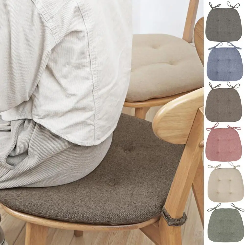 Adjustable Strap Chair Pad Thickened Sponge Padding Chair Cushion with Anti-slip Fixing Strap for Home Kitchen Office Patio Seat