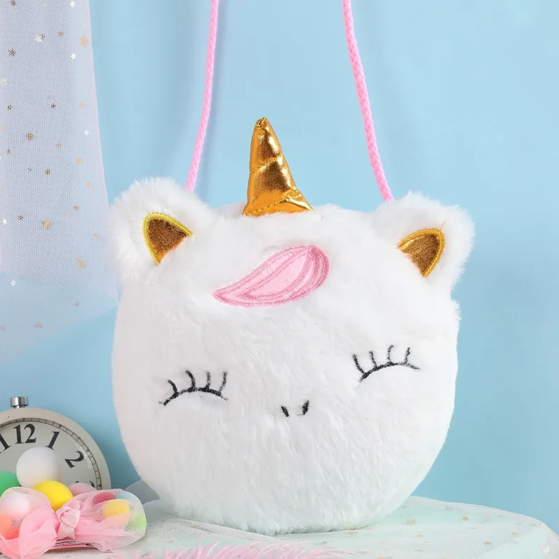 Fashion Children Girls Shoulder Bag Cute Unicorn Animals Messenger Bag Kids Keys Coin Purse Cute Princess Mini Handbag Plush Toy