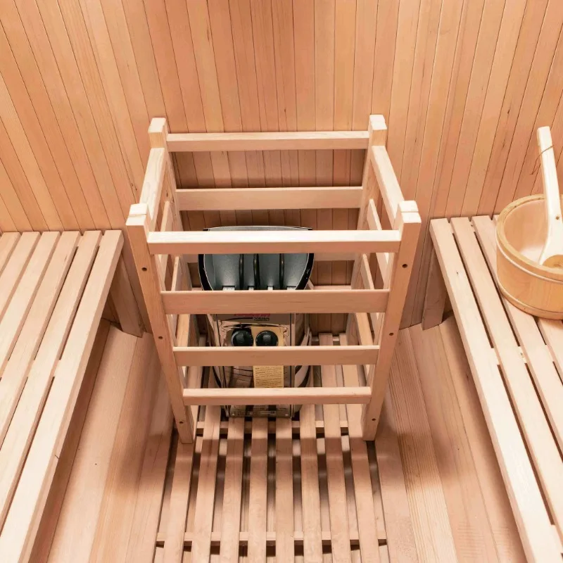 Modern Solid Wood Barrel Sauna Kit Electric Sauna Stove Transom Windows Plug Powered 180cm*180cm Factory Prefabrication Outdoor
