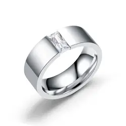 Wholesale Jewelry -- 316L Titanium steel White Square Zircon Rings for Men No Fade