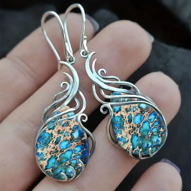 Pendientes Vintage de 2 piezas para mujer, joyería bohemia de imitación turquesa, regalo de aniversario de cumpleaños para amantes