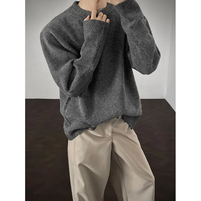 American Lazy Sle  Color Men's Knitwear round Ne Loose Wool Spring Autumn Retro Trendy Long Sve Polyester Blend