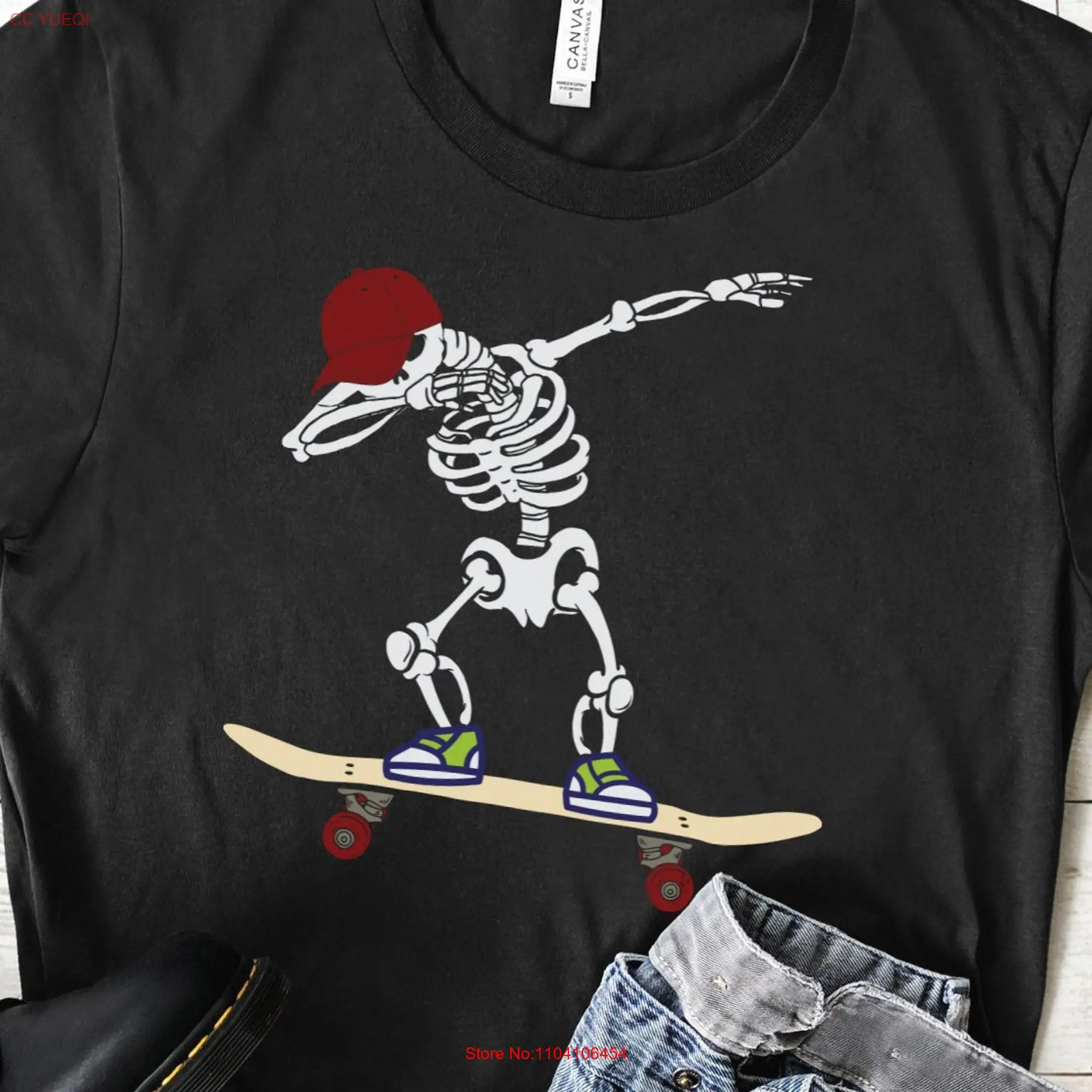 T Shirt Cadeau Halloween Squelette Dance Dab Dabbing Skateboard Humour Homme Femme Ado Personnalisé France