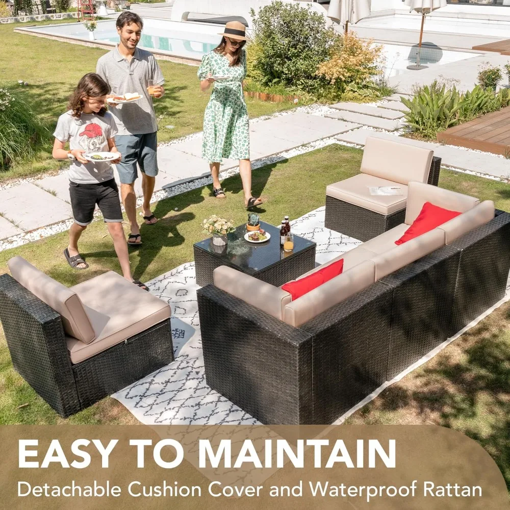 

Patio Furniture Sets 6 Pieces Outdoor Sectional Rattan Sofa Manual Weaving Wicker Patio Conversation Set, Customized